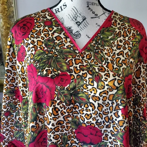 Vintage Cheetah Rose Print Winlar Caftan - Picture 3 of 14